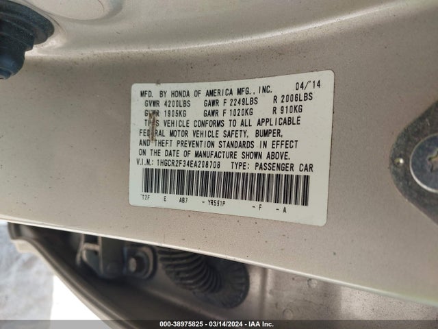 Honda ACCORD LX 2014 1HGCR2F34EA208708 Image 9