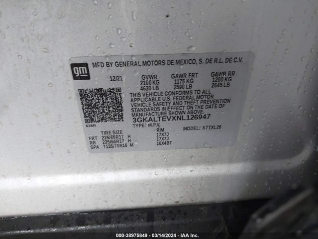 3GKALTEVXNL126947 GMC Terrain Awd Sle