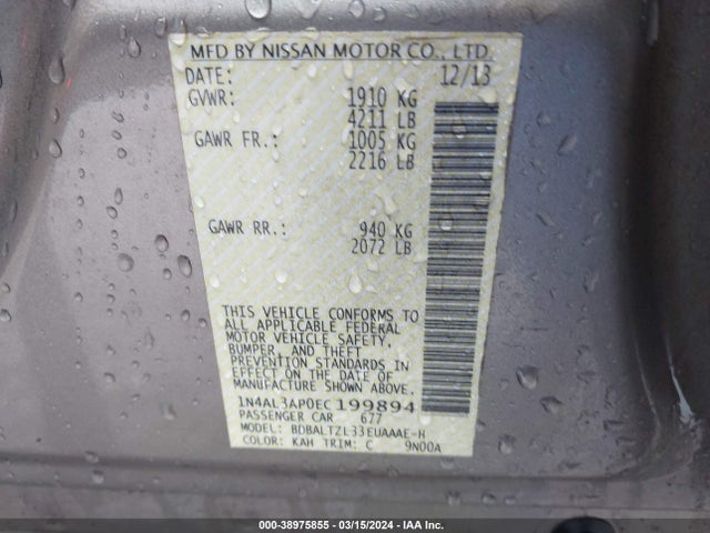 Nissan Altima 2.5 Sv 2014 1N4AL3AP0EC199894 Image 9