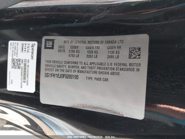 Chevrolet Camaro 1ss 2015 2G1FH1EJ0F9280195 Image 9