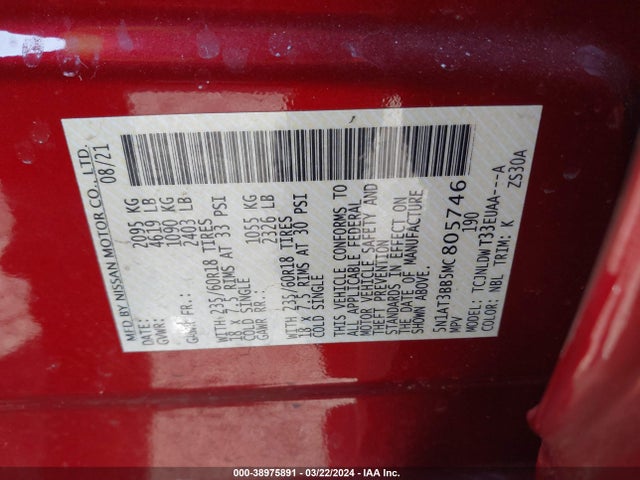 Nissan Rogue Sv Intelligent Awd 2021 5N1AT3BB5MC805746 Image 9