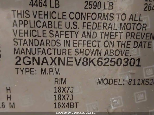 Chevrolet Equinox Premier 2019 2GNAXNEV8K6250301 Image 9