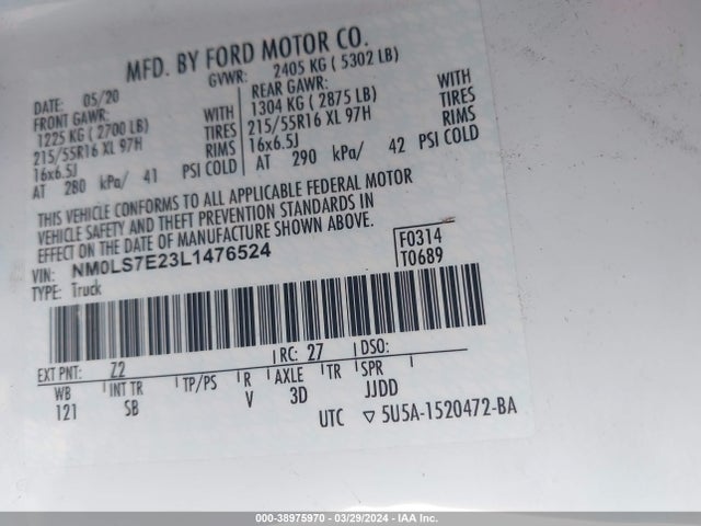 Ford Transit Connect Xl 2020 NM0LS7E23L1476524 Image 9