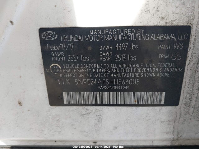 Hyundai Sonata 2017 5NPE24AF5HH563005 Image 9