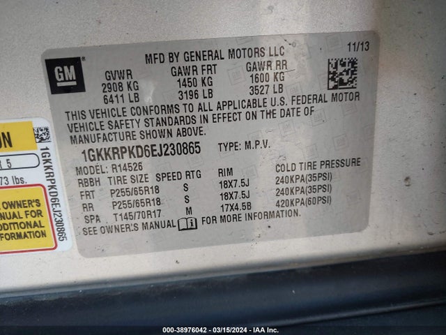 1GKKRPKD6EJ230865 GMC Acadia Sle-2