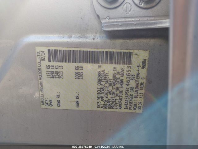 1N4AA5AP5EC461653 Nissan Maxima 3.5 S/3.5 Sv