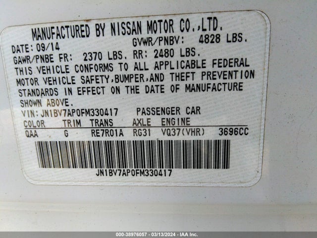 Infiniti Q50 SPORT 2015 JN1BV7AP0FM330417 Image 9