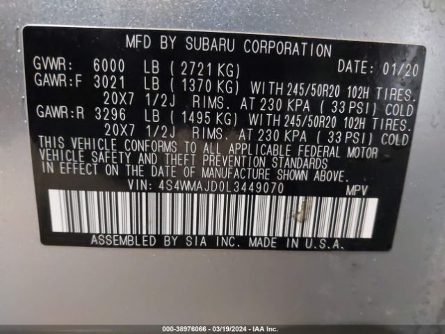 4S4WMAJD0L3449070 Subaru Ascent Limited