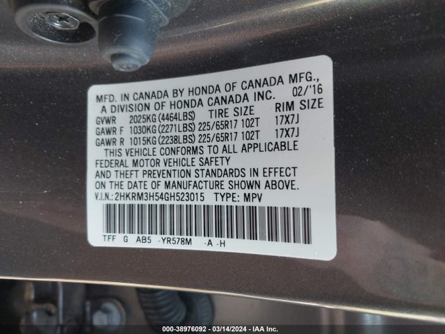 Honda CR-V EX 2016 2HKRM3H54GH523015 Image 9