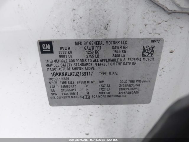 1GKKNKLA7JZ139117 GMC Acadia Sle-1