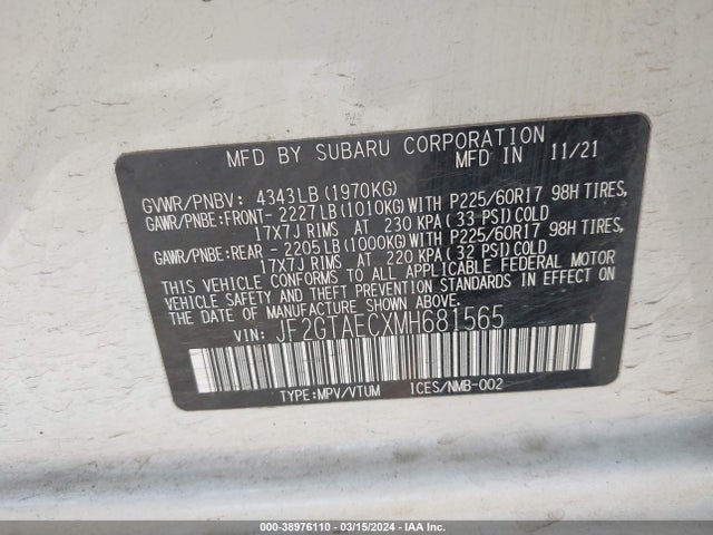 Subaru Crosstrek Premium 2021 JF2GTAECXMH681565 Image 9