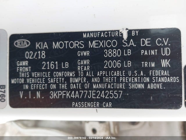 KIA FORTE LX 2018 3KPFK4A77JE242557 Image 9
