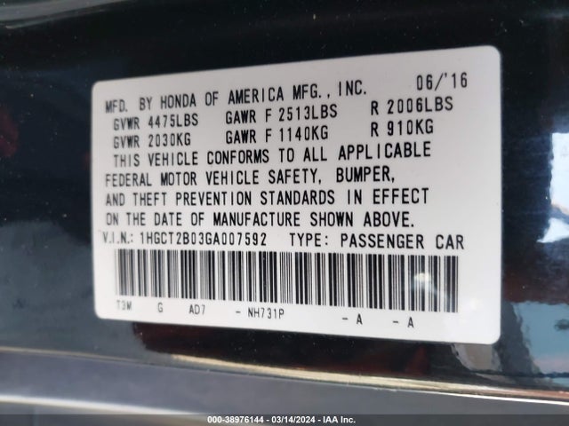 Honda Accord Touring 2016 1HGCT2B03GA007592 Image 9