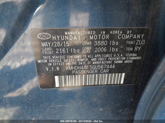 Hyundai Elantra Value Edition 2016 KMHDH4AE5GU567444 Image 9