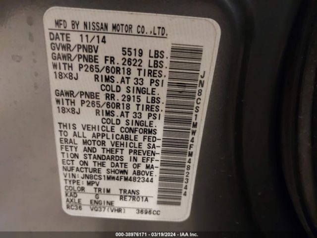 JN8CS1MW4FM482344 Infiniti QX70