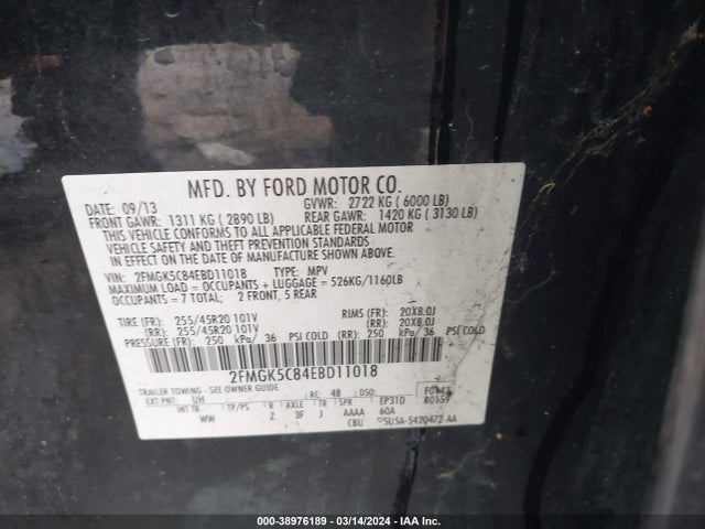 Ford FLEX SEL 2014 2FMGK5C84EBD11018 Image 9