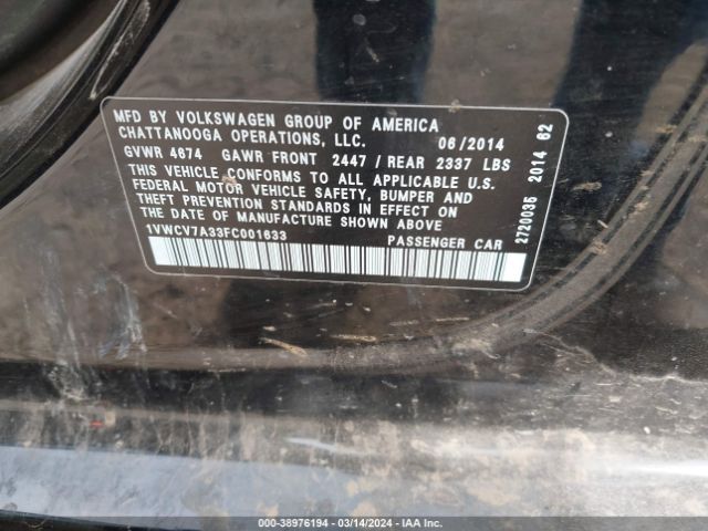 1VWCV7A33FC001633 Volkswagen Passat 2.0l Tdi Sel Premium
