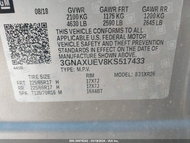 Chevrolet EQUINOX LT 2019 3GNAXUEV8KS517433 Image 9