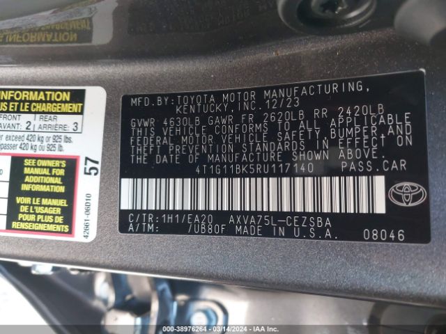 4T1G11BK5RU117140 Toyota CAMRY SE