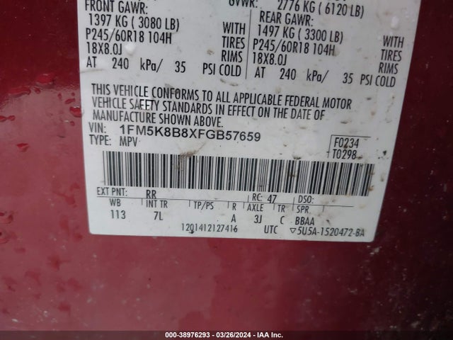 Ford Explorer 2015 1FM5K8B8XFGB57659 Image 9