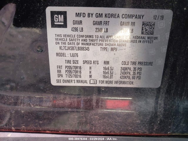 Chevrolet Trax Fwd Ls 2020 KL7CJKSB7LB088345 Image 9
