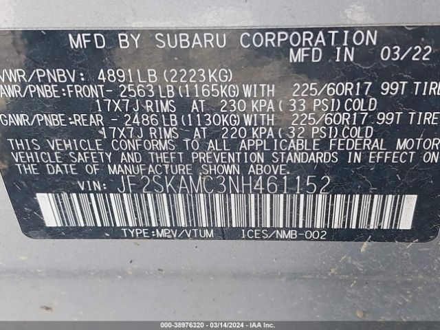 JF2SKAMC3NH461152 Subaru Forester Wilderness