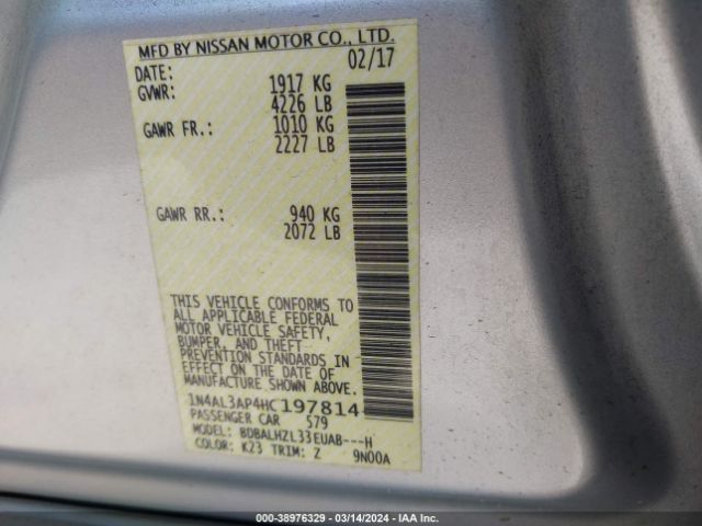 1N4AL3AP4HC197814 Nissan Altima 2.5 Sr