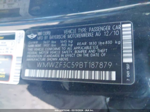 2011 MINI COOPER CLUBMAN WMWZF3C59BT187879 Photo 8