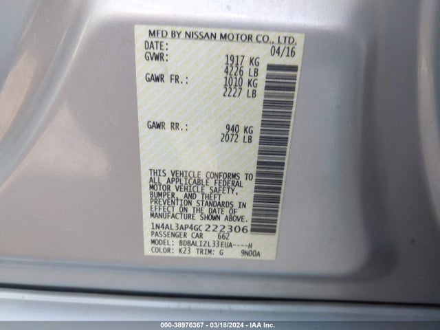 Nissan Altima 2.5 Sv 2016 1N4AL3AP4GC222306 Image 9