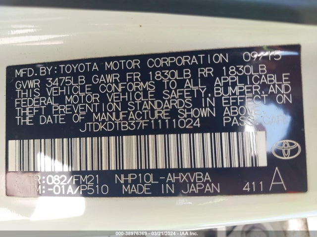 Toyota Prius C Two 2015 JTDKDTB37F1111024 Image 9