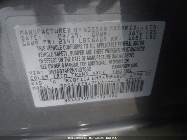 Nissan SENTRA S 2019 3N1AB7AP2KY337882 Image 9