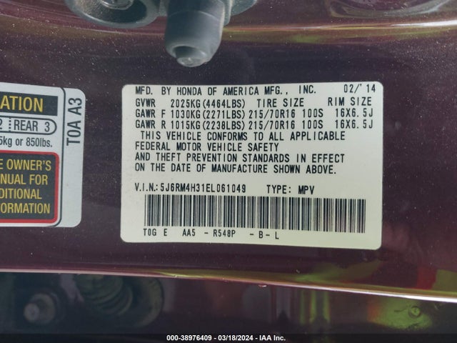 Honda CR-V LX 2014 5J6RM4H31EL061049 Image 9