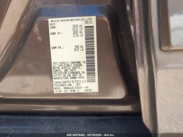 Nissan Altima 2.5 S 2015 1N4AL3AP7FC570552 Image 9