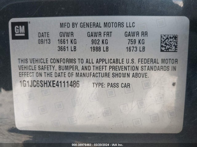 Chevrolet Sonic Lt Auto 2014 1G1JC6SHXE4111486 Image 9