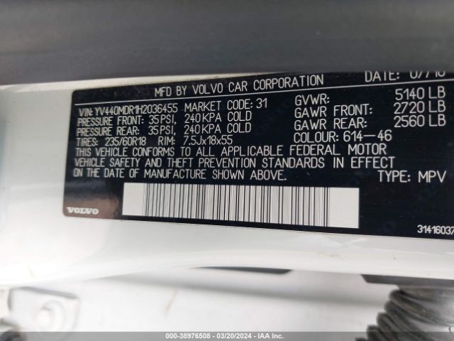 YV440MDR1H2036455 Volvo Xc60 T5 Dynamic