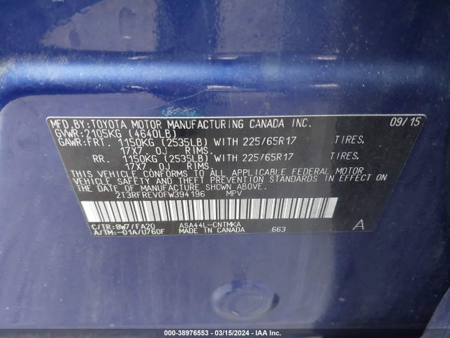 Toyota Rav4 Xle 2015 2T3RFREV0FW394196 Image 9