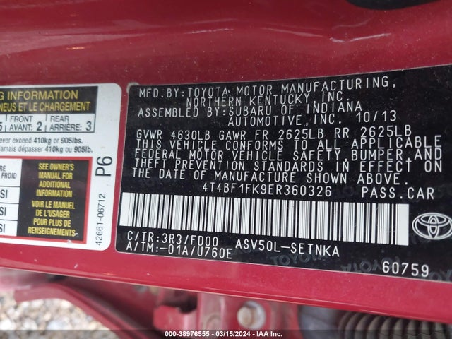 Toyota CAMRY LE 2014 4T4BF1FK9ER360326 Image 9