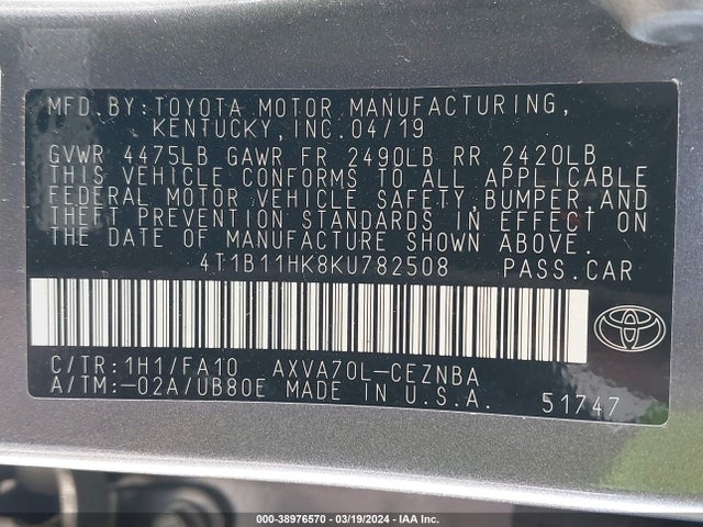 Toyota CAMRY LE 2019 4T1B11HK8KU782508 Image 9