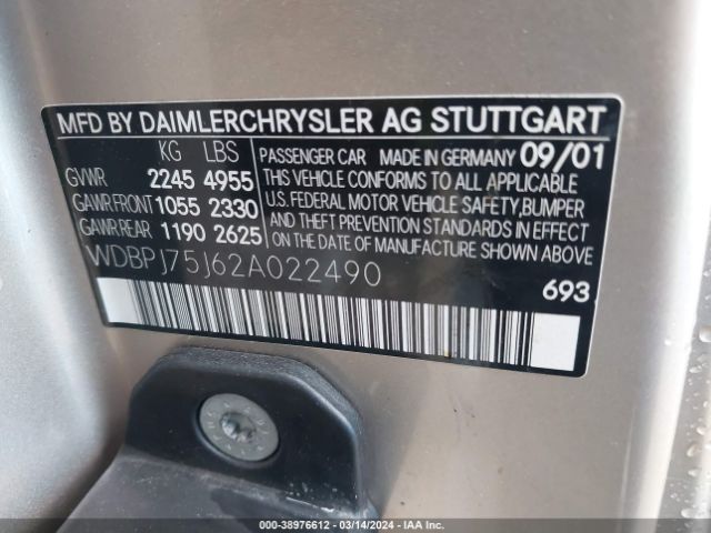 2002 MERCEDES-BENZ CL 500 WDBPJ75J62A022490 Photo 8