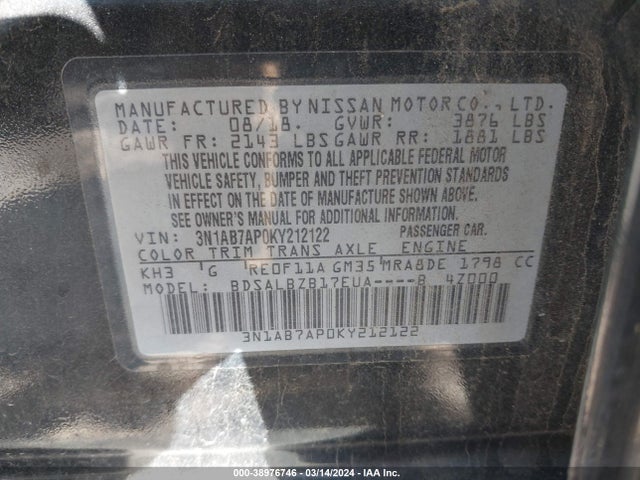 Nissan SENTRA S 2019 3N1AB7AP0KY212122 Image 9