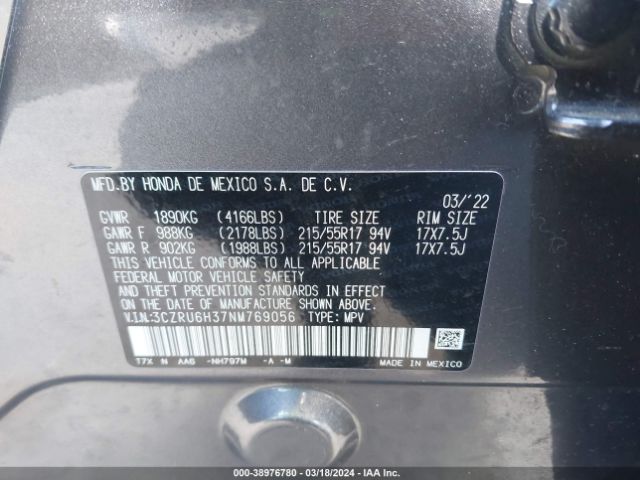 3CZRU6H37NM769056 Honda Hr-v Awd Lx