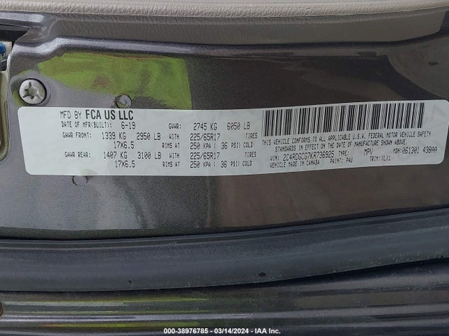 Dodge Grand Caravan Sxt 2019 2C4RDGCG7KR736925 Image 9