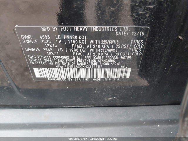 Subaru Outback 2.5i Limited 2017 4S4BSANCXH3313557 Image 9
