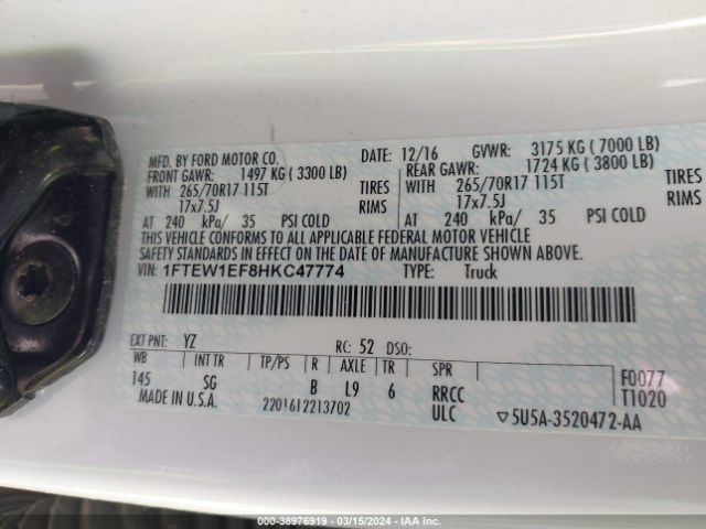 1FTEW1EF8HKC47774 Ford F-150 Xl
