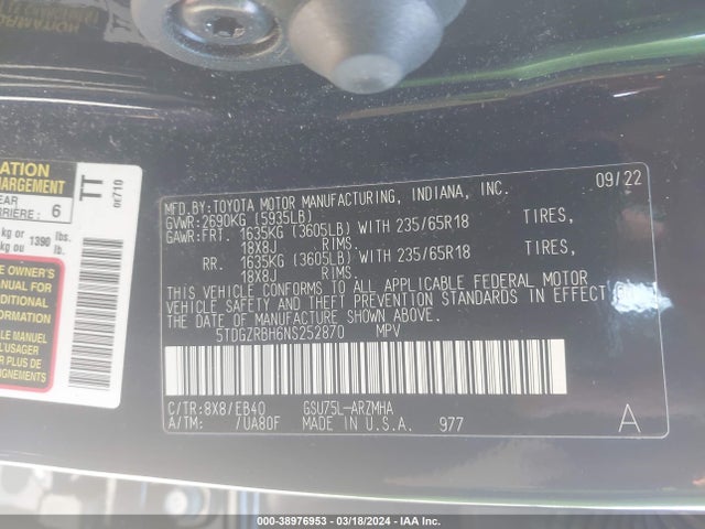 Toyota Highlander Xle 2022 5TDGZRBH6NS252870 Image 9