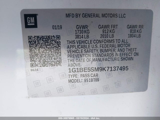 Chevrolet CRUZE LT 2019 1G1BE5SM9K7137495 Image 9