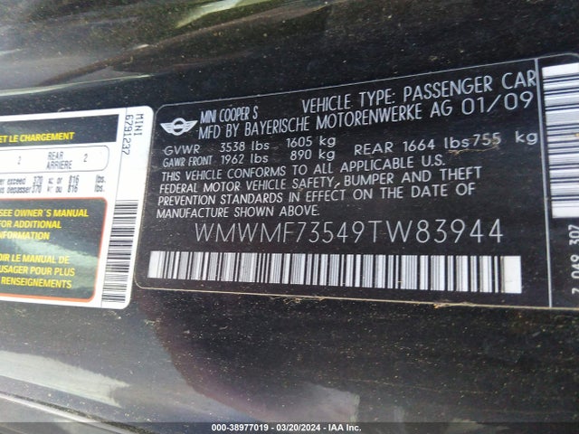 2009 MINI COOPER S WMWMF73549TW83944 Photo 8