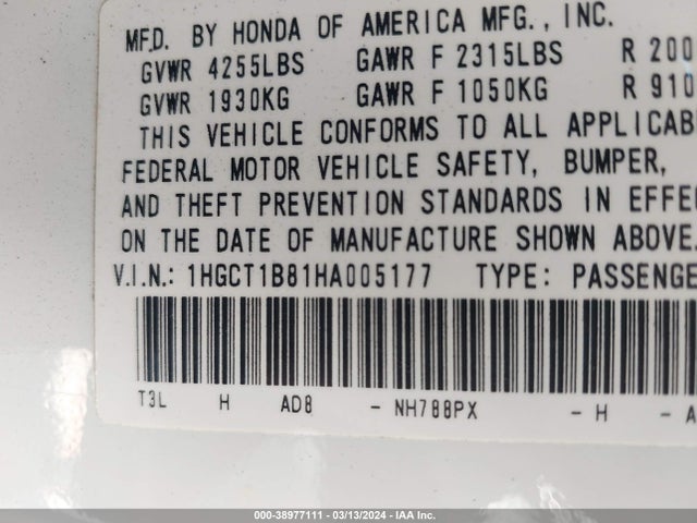 Honda Accord Ex-l 2017 1HGCT1B81HA005177 Image 9