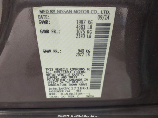 1N4BL3AP2FC171861 Nissan Altima 3.5 Sl