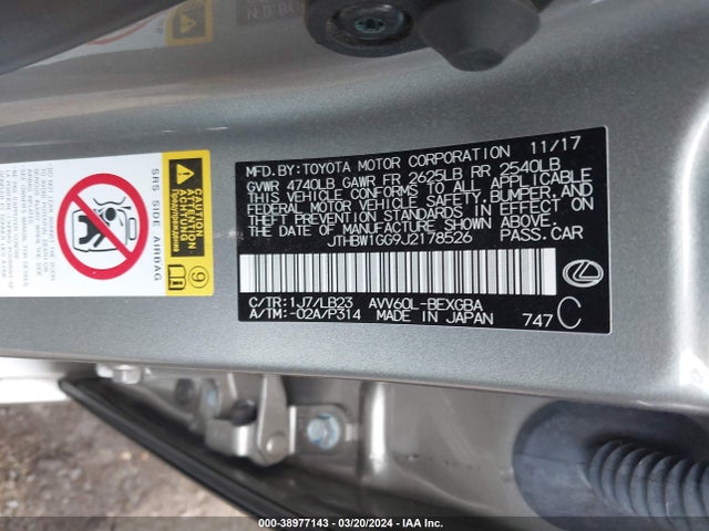 Lexus ES 300H 2018 JTHBW1GG9J2178526 Image 9